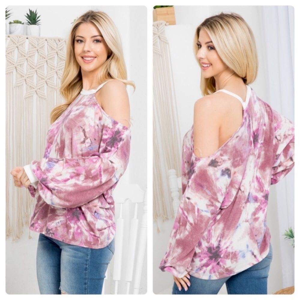 010 Cold Shoulder Tie-Dyed Top